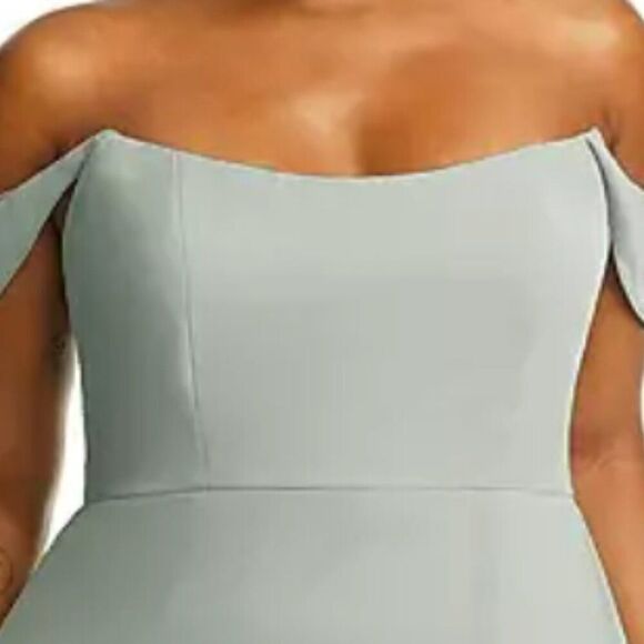 Off-the-Shoulder Basque Neck Maxi Dress Flounce Sleeves in Willow Green NWT 14R - Picture 5 of 7